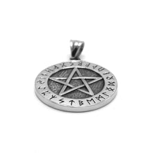 Load image into Gallery viewer, ENXICO Runic Pentagram with Rune Circle Pendant Necklace ? 316L Stainless Steel ? Nordic Scandinavian Wiccan Jewelry