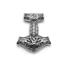 Load image into Gallery viewer, ENXICO Thor&#39;s Hammer Mjolnir Pendant Necklace with Two Goat Head Pattern and Helm of Awe Symbol ? 316L Stainless Steel ? Nordic Scandinavian Viking Jewelry