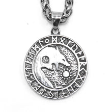 Load image into Gallery viewer, ENXICO Skoll and Hati Wolf with Rune Circle Pendant Necklace ? 316L Stainless Steel ? Nordic Scandinavian Viking Jewelry