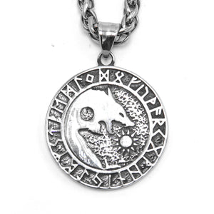 ENXICO Skoll and Hati Wolf with Rune Circle Pendant Necklace ? 316L Stainless Steel ? Nordic Scandinavian Viking Jewelry