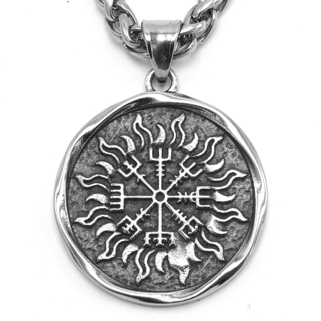 ENXICO Vegvisir The Viking Runic Compass with Sun Rays Pattern Pendant Necklace ? 316L Stainless Steel ? Nordic Scandinavian Pagan Jewelry