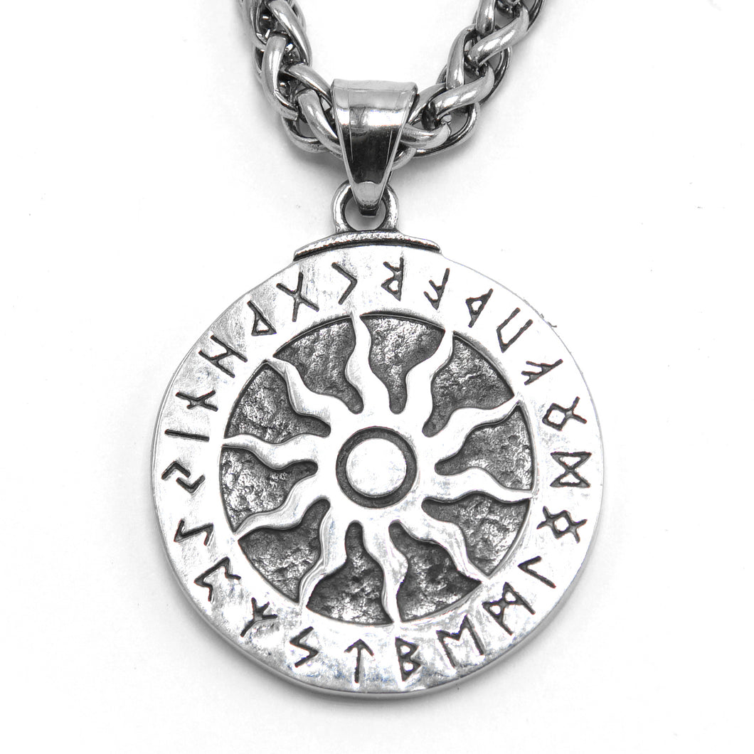 ENXICO Runic Sun with Rune Circle Pendant Necklace ? 316L Stainless Steel ? Nordic Scandinavian Symbol Jewelry