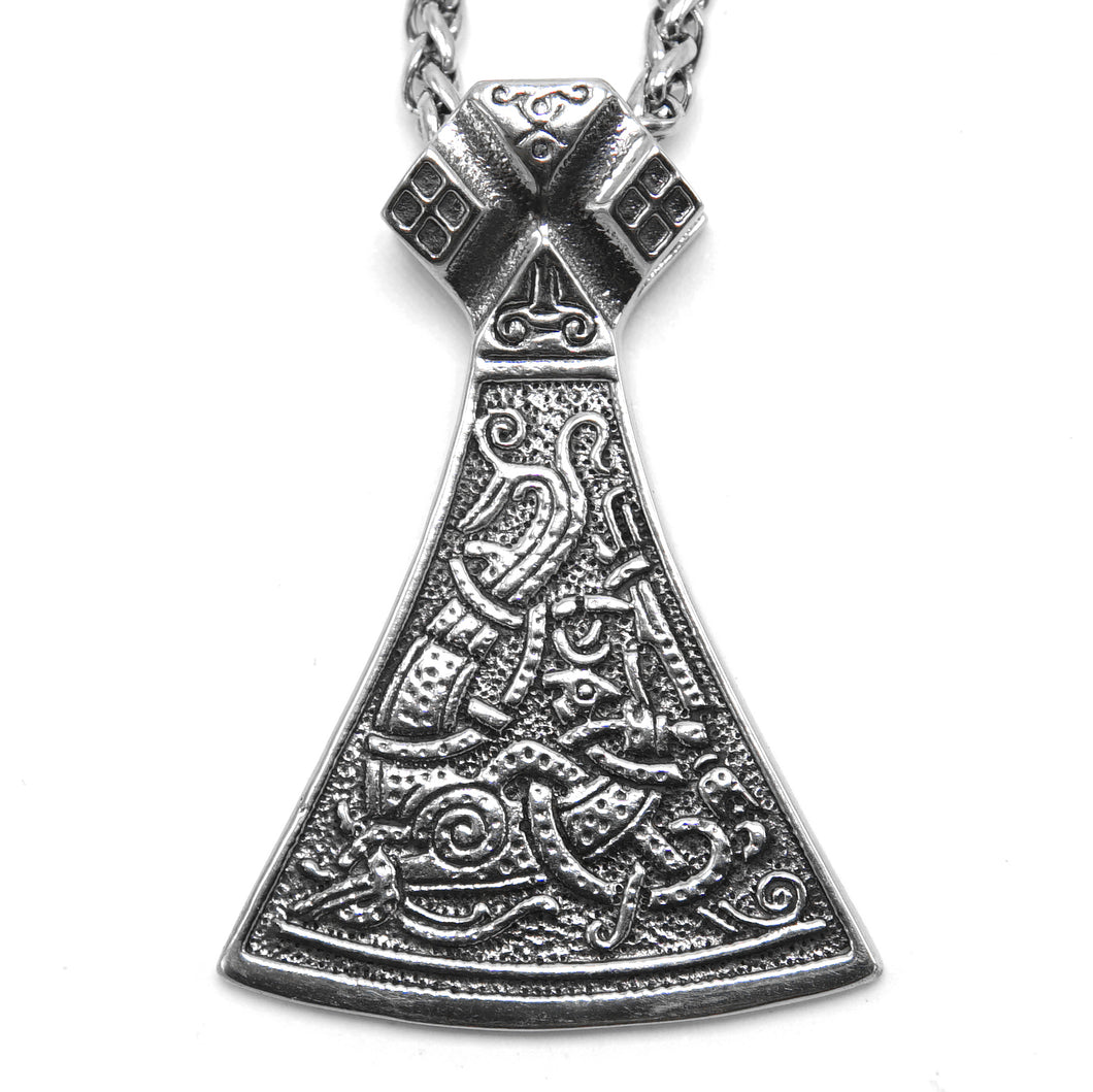 ENXICO Viking Mammen Axe Head with Jormungandr Serpent Pattern Pendant Necklace ? 316L Stainless Steel ? Nordic Scandinavian Viking Jewelry