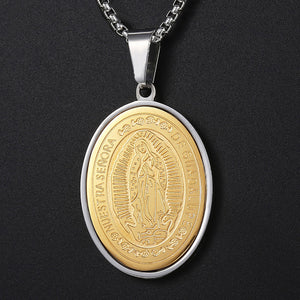 GUNGNEER Catholic Stainless Steel Virgin Mary Pendant Chain for Men Women Necklace Jewelry