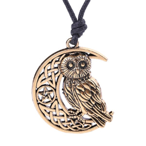 GUNGNEER Crescent Moon Celtic Owl Wicca Pentagram Necklace Viking Axe Bracelet Jewelry Set