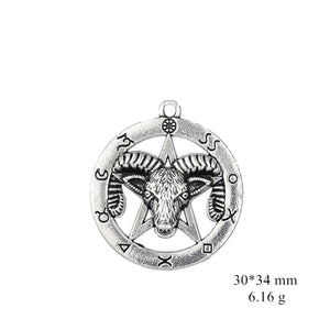 GUNGNEER Satanic Pentagram Baphomet Pendant Men's Leather Protection Bracelet Jewelry Set