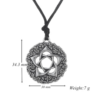 GUNGNEER Rose Pentacle Pentagram Wicca Pendant Necklace Open Cuff Bracelet Vintage Jewelry Set
