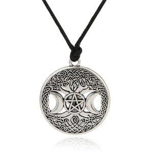 GUNGNEER Wicca Pentacle Moon Tree of Life Necklace Black Wax Cord Bracelet Amulet Jewelry Set