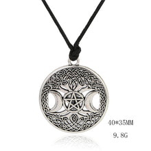 Load image into Gallery viewer, GUNGNEER Wicca Pentacle Moon Tree of Life Necklace Black Wax Cord Bracelet Amulet Jewelry Set