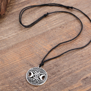 GUNGNEER Wicca Pentacle Moon Tree of Life Necklace Black Wax Cord Bracelet Amulet Jewelry Set
