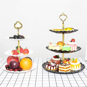 2TRIDENTS Dessert Display Stand Large/Small 3 Layers Fruit Cupcake Snacks Dessert Decoration (L, Black)