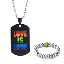 Load image into Gallery viewer, GUNGNEER Stainless Steel LGBT Rainbow Love Is Love Necklace Beaded Bracelet Pride Jewelry Set