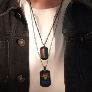 GUNGNEER Stainless Steel LGBT Rainbow Love Is Love Necklace Beaded Bracelet Pride Jewelry Set