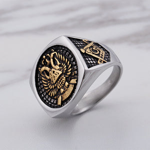 GUNGNEER Scottish Rite Eagle Masonic Ring Stainless Steel Link Chain Jewelry Set
