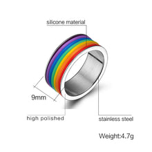 Load image into Gallery viewer, GUNGNEER LGBT Rainbow Flag Ring Stainless Steel Lesbian Gay Jewelry For Men Women