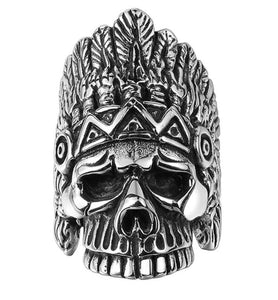 GUNGNEER Tribal Skull Biker Ring Stainless Steel Gothic Halloween Jewelry Accessories Men Women
