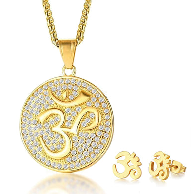 GUNGNEER Om Hindu Lotus Flower Necklace Runes Beads Viking Bracelet Jewelry Set For Men Women