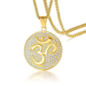 GUNGNEER Om Pendant Necklace Hindu Sanskrit Aum Stud Earing Jewelry Set For Men Women