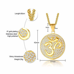 GUNGNEER Om Pendant Necklace Hindu Sanskrit Aum Stud Earing Jewelry Set For Men Women