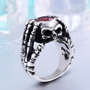 GUNGNEER Stainless Steel Jewelry Gothic Punk Claw Thingking Skull Skeleton Ring Men Women