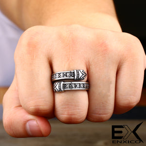 ENXICO Adjustable Rune Circle Ring ? 316L Stainless Steel ? Norse Scandinavian Viking Jewelry