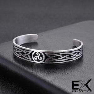 ENXICO Adjustable Triskele Spiral Bangle Bracelet with Celtic Knot Pattern? 316L Stainless Steel ? Irish Celtic Jewelry