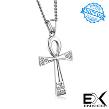Load image into Gallery viewer, ENXICO Ankh Cross Ancient Egyptian Life Symbol Pendant Necklace ? 316L Stainless Steel ? Ancient Egyptian Hieroglyphic Jewelry (Black)