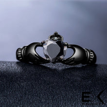 Load image into Gallery viewer, ENXICO Black Caddagh Heart Ring for Women ? 316L Stainless Steel ? Irish Celtic Jewelry