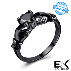 ENXICO Black Caddagh Heart Ring for Women ? 316L Stainless Steel ? Irish Celtic Jewelry