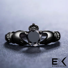 Load image into Gallery viewer, ENXICO Black Caddagh Heart Ring for Women ? 316L Stainless Steel ? Irish Celtic Jewelry (Black, 10)