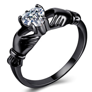 ENXICO Black Caddagh Heart Ring for Women ? 316L Stainless Steel ? Irish Celtic Jewelry (Black, 10)