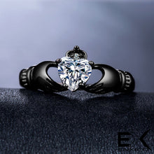 Load image into Gallery viewer, ENXICO Black Caddagh Heart Ring for Women ? 316L Stainless Steel ? Irish Celtic Jewelry