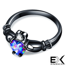 Load image into Gallery viewer, ENXICO Black Caddagh Heart Ring for Women with Blue Stone ? 316L Stainless Steel ? Irish Celtic Jewelry
