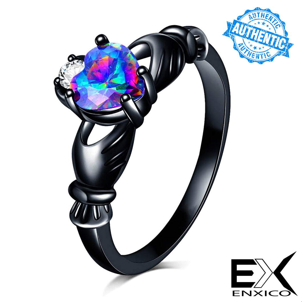ENXICO Black Caddagh Heart Ring for Women with Blue Stone ? 316L Stainless Steel ? Irish Celtic Jewelry
