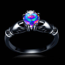 Load image into Gallery viewer, ENXICO Black Caddagh Heart Ring for Women with Blue Stone ? 316L Stainless Steel ? Irish Celtic Jewelry