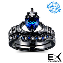 Load image into Gallery viewer, ENXICO Black and Blue Caddagh Heart Ring Set for Women ? 316L Stainless Steel ? Irish Celtic Jewelry