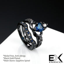 Load image into Gallery viewer, ENXICO Black and Blue Caddagh Heart Ring Set for Women ? 316L Stainless Steel ? Irish Celtic Jewelry