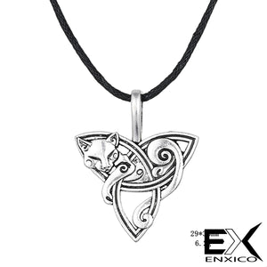 GUNGNEER Celtic Cat with Triquetra Knot Pendant Necklace ? Celtic Zodiac Animal Symbol ? Irish Celtic Jewelry