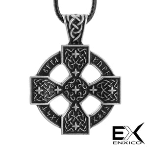 ENXICO Celtic Cross Amulet Pendant Necklace for Women & Men with Celtic Knot Pattern ? Silver Color ? Irish Celtic Jewelry