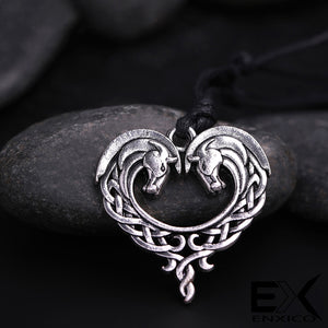 ENXICO Celtic Knot Horse Couple Heart Shape Amulet Pendant Necklace ? Silver Color ? Irish Celtic Jewelry