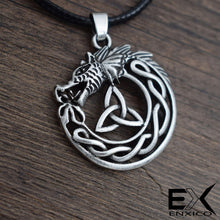 Load image into Gallery viewer, ENXICO Celtic Wolf Pendant Necklace with Triquetra Celtic Knot Pattern ? Zodiac Animal Spirit Totem ? Irish Celtic Jewelry