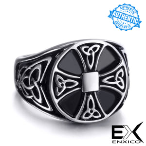 ENXICO Cross Ring with Triquetra Celtic Knot Pattern ? 316L Stainless Steel ? Irish Celtic Jewelry