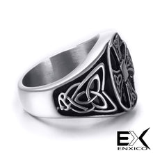 Load image into Gallery viewer, ENXICO Cross Ring with Triquetra Celtic Knot Pattern ? 316L Stainless Steel ? Irish Celtic Jewelry