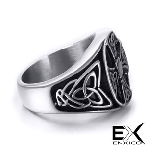 ENXICO Cross Ring with Triquetra Celtic Knot Pattern ? 316L Stainless Steel ? Irish Celtic Jewelry (10)