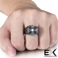 Load image into Gallery viewer, ENXICO Cross Ring with Triquetra Celtic Knot Pattern ? 316L Stainless Steel ? Irish Celtic Jewelry