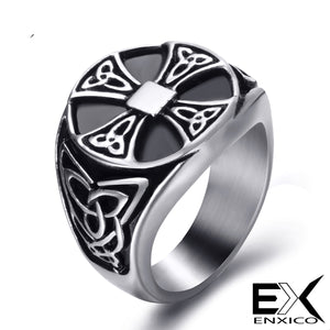 ENXICO Cross Ring with Triquetra Celtic Knot Pattern ? 316L Stainless Steel ? Irish Celtic Jewelry