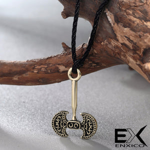 ENXICO Double Headed Viking Axe Amulet Pendant Necklace ? Gold Color ? Norse Scandinavian Viking Jewelry