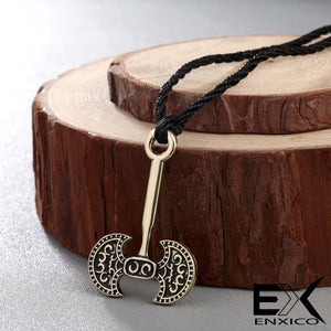 ENXICO Double Headed Viking Axe Amulet Pendant Necklace ? Gold Color ? Norse Scandinavian Viking Jewelry