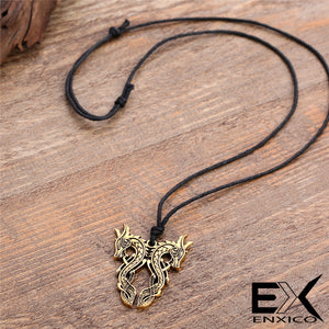 ENXICO Double Norse Viking Dragon Pendant Necklace ? Mythological Animal Spirit Symbol ? Nordic Scandinavian Jewelry