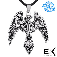 Load image into Gallery viewer, ENXICO Flying Raven Amulet Pendant Necklace with Triskele Spiral Pattern ? Gold Color ? Norse Scandinavian Viking Jewelry